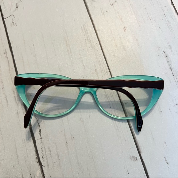 Cat Eye Tiffany Blue & Brown Frame Prescription Glasses - Picture 3 of 4